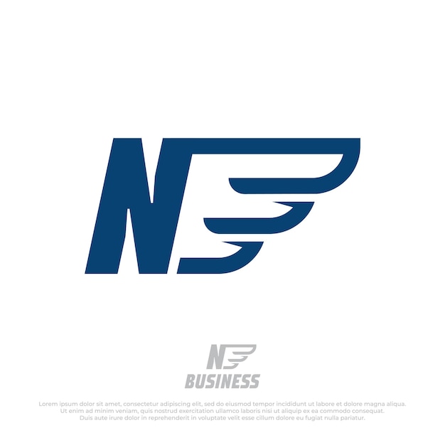 Letras maiúsculas n com elemento de design de ilustração de asas rápidas modelo de logotipo de asa de avião