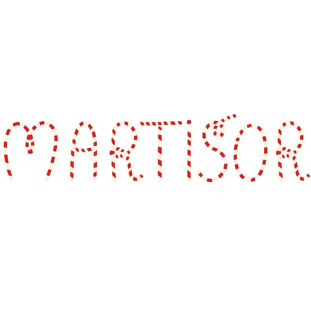 Vetor letras martisor com corda listrada vermelha e branca martenitsa símbolo da primavera