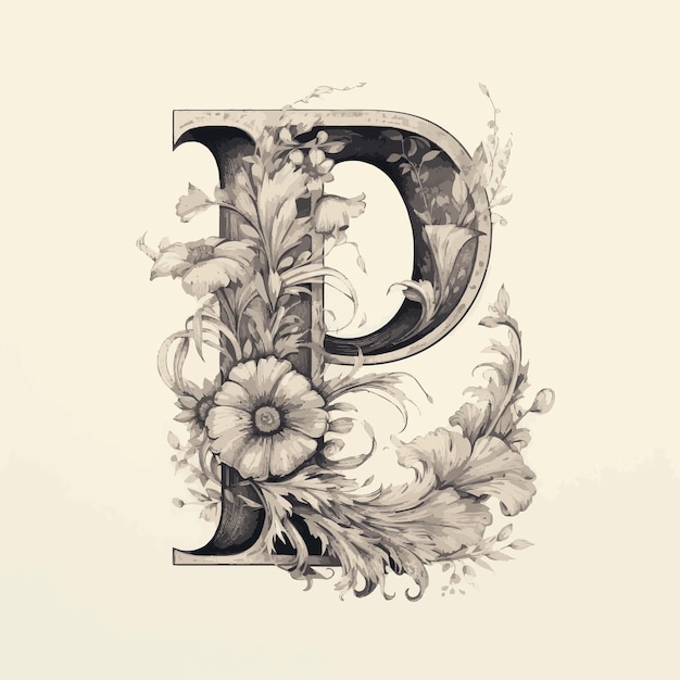 Letras P logotipo flores botânicas elegância