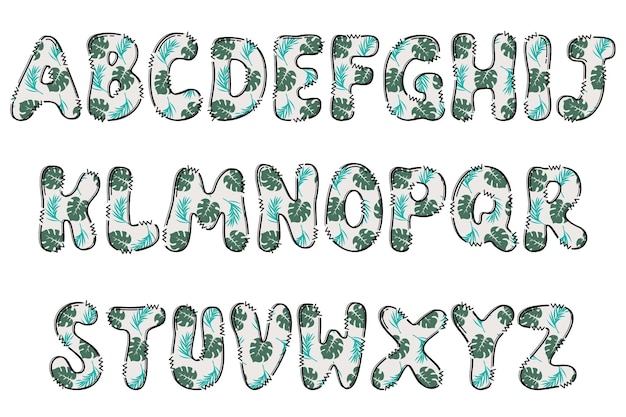 Letras tropicais artesanais coloridas design tipográfico de arte criativa