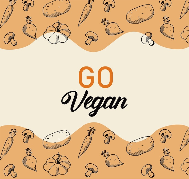 Letras veganas com moldura de vegetais