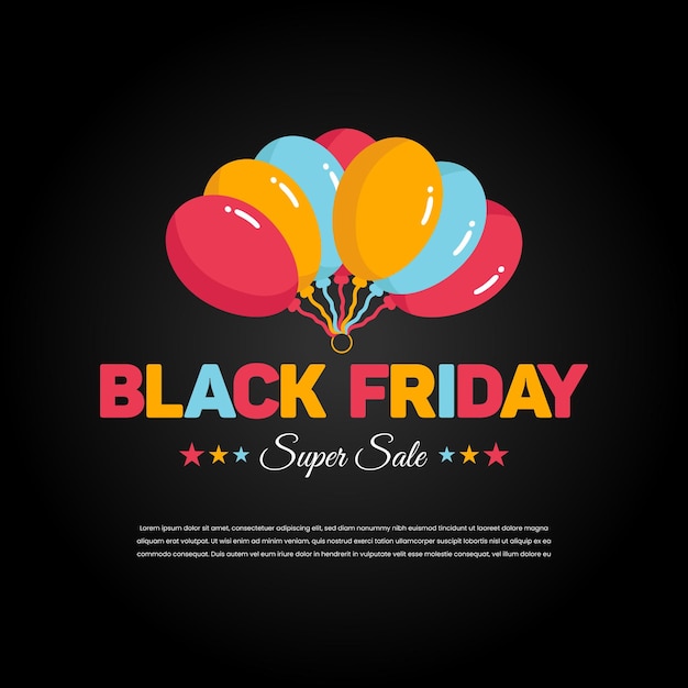 Letras vetoriais postagem de venda da black friday com balões coloridos