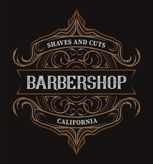 Letras vintage para a barbearia no fundo escuro. todos os itens estão em grupos separados