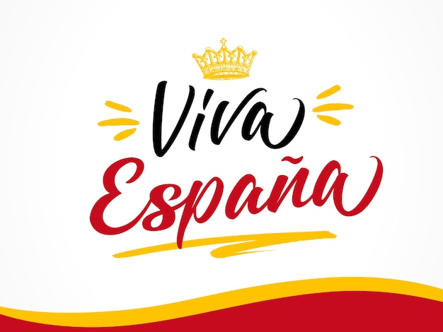 Letras viva espana e fundo de bandeira ondulada texto em espanhol viva a espanha conceito de cartão de saudação