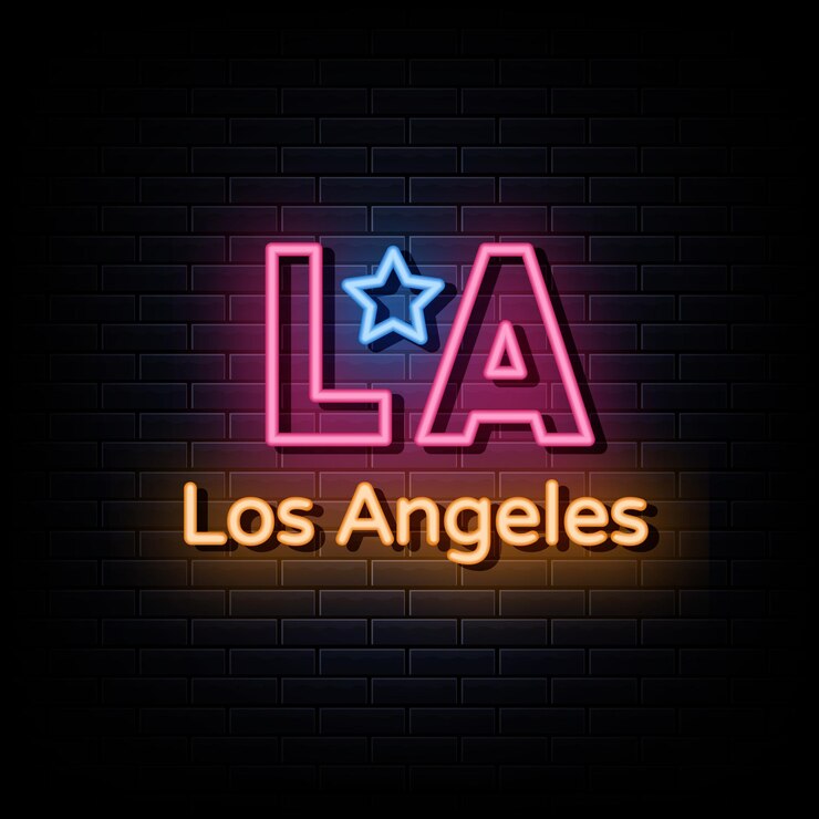 Vetor letreiros de néon com logotipo de los angeles
