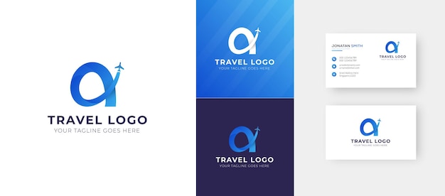 Vetor letter a travel logo design a business card premium vector template