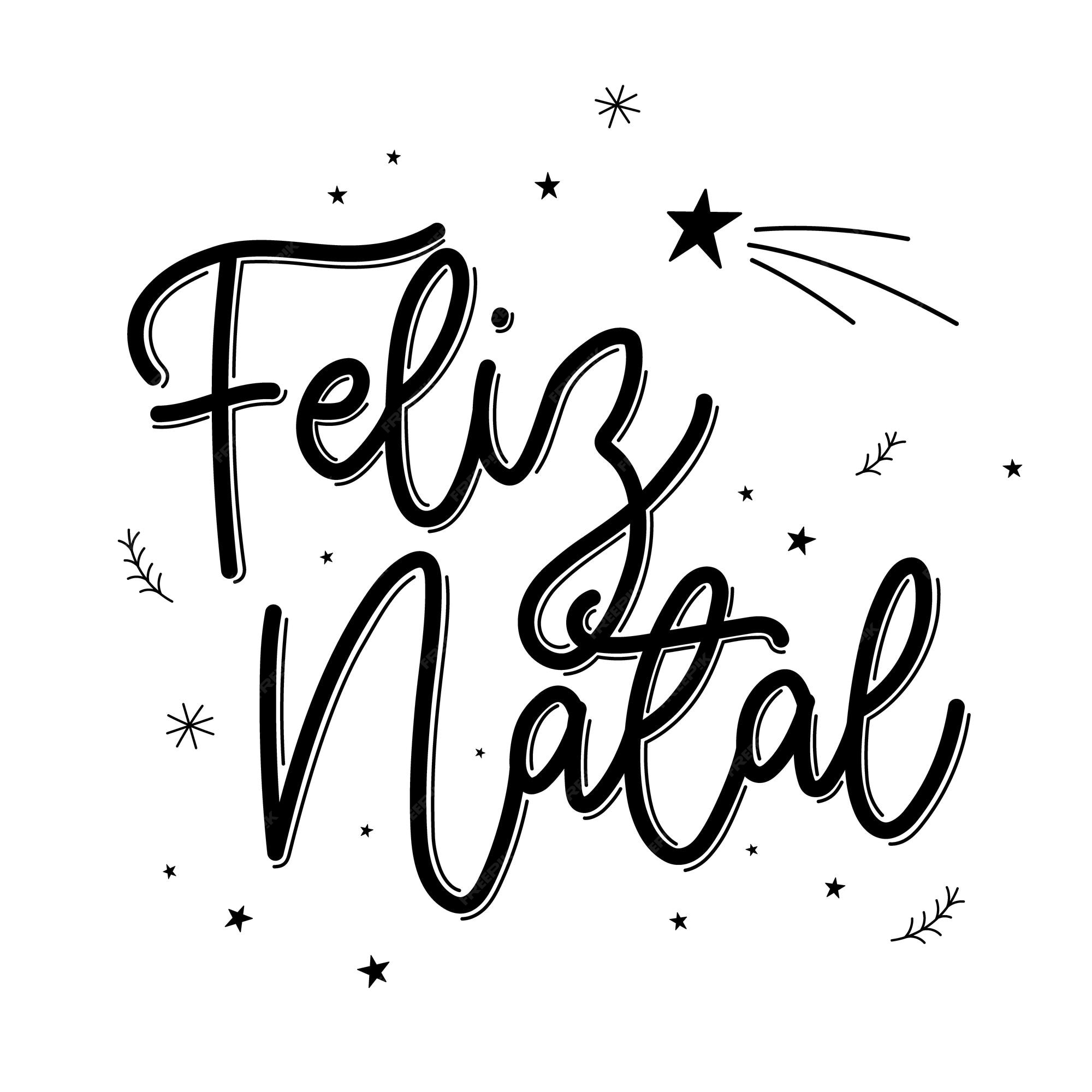 Lettering merry christmas em português brasileiro com estrela cadente  tradução feliz natal