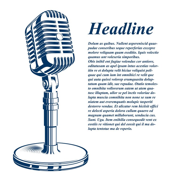 Vetor levante-se folheto de promoção de show ao vivo com ilustração vetorial de microfone de palco. ideia de campanha de informação pública