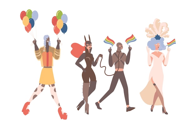 Lgbtq orgulho vector ilustração plana homens e mulheres homossexuais em