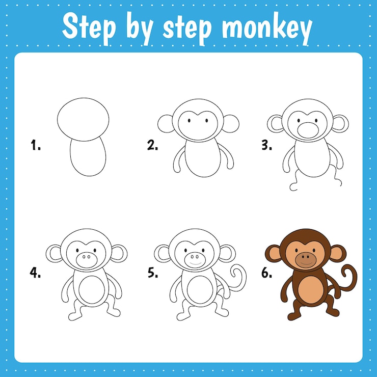 Vetor lição de desenho para crianças como desenhar macaco tutorial de desenho com animal engraçado passo a passo repete a imagem página de arte de atividade infantil para livro ilustração vetorial