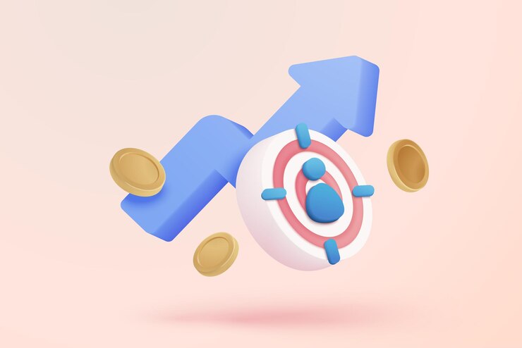 Vetor liderança 3d para uma nova ideia bem-sucedida gráfico de negócios de investimento excelente em fundo solução criativa de investimento com moeda de dinheiro e conceito de gráfico renderização de finanças vetoriais 3d em fundo roxo