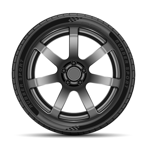 Liga metálica de roda radial de pneu de automóvel em vetor de fundo isolado