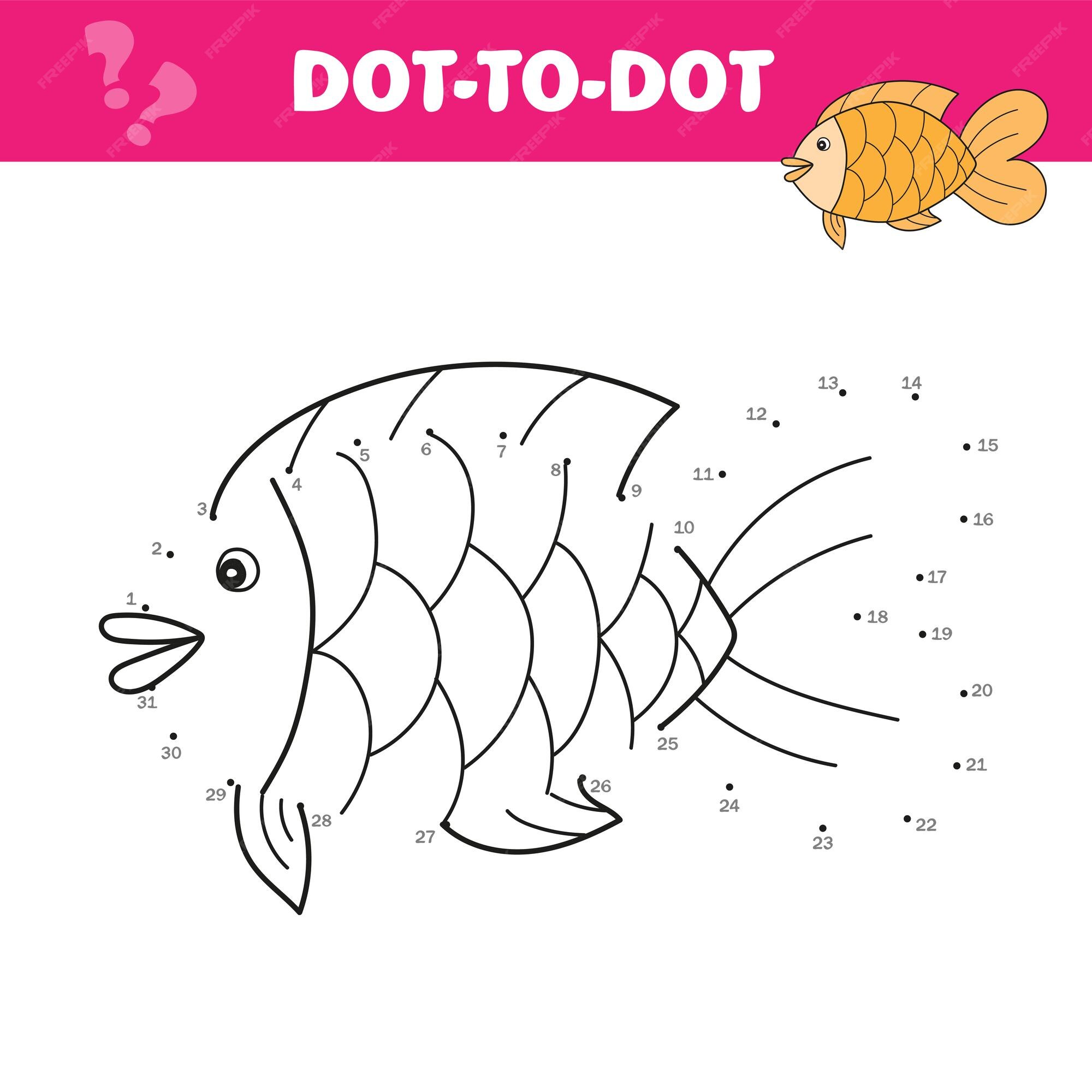 Ligar Os Pontos Por Números Para Desenhar Os Peixes. Jogo