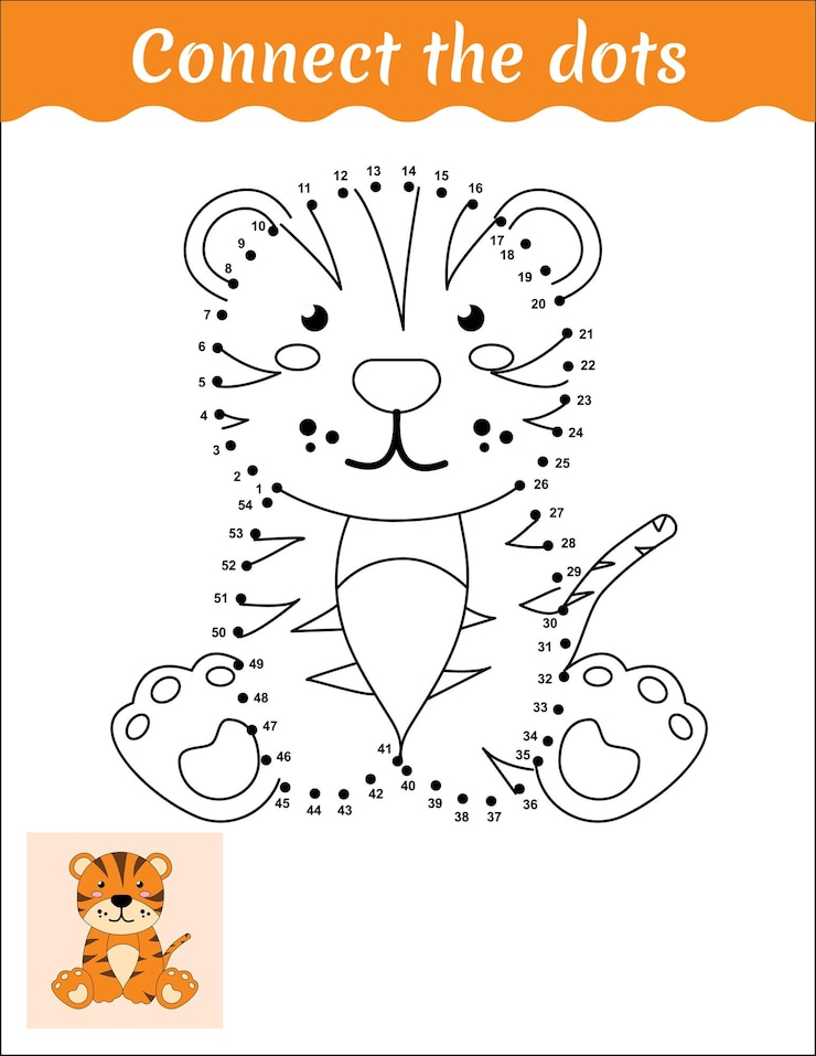 Vetor ligue os pontos e desenhe um tigre fofo