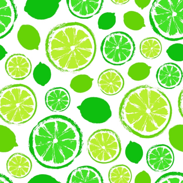 Limes fundo fruta pintado padrão sem costura decoração caótica para cozinha papel de parede cartaz impressão mobiliário têxtil moda tecido brilhante fatiado comida cítrico vetor ilustração