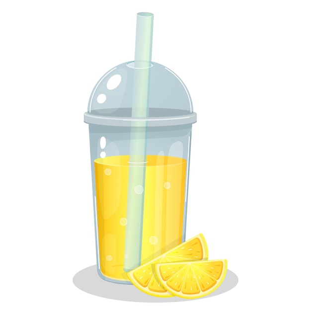 Limonada em um copo de plástico bebida de verão suco fresco smoothie coquetel de frutas estilo cartoon realismo