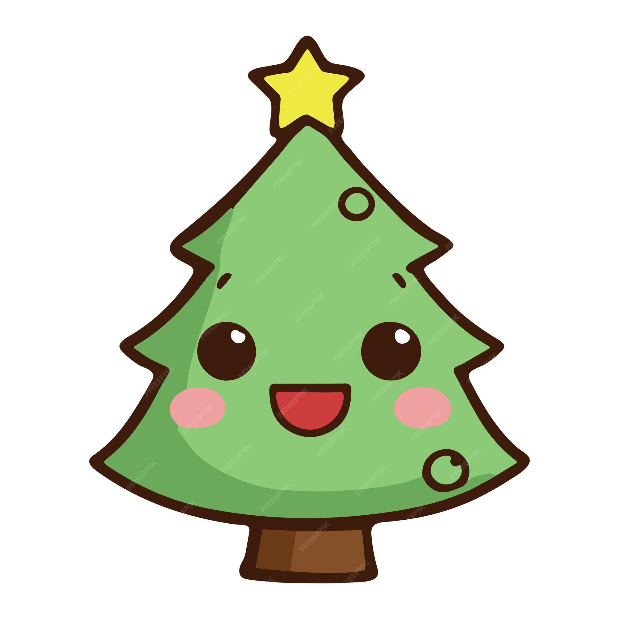 Árvore De Natal Kawaii Adoráveis Desenhos Animados Isolado Em