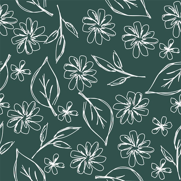 Linda e elegante mão desenhada flores desenhos animados vetor fundo padrão sem emenda