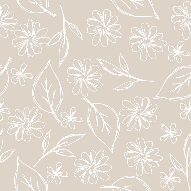 Linda e elegante mão desenhada flores vetor fundo padrão sem emenda