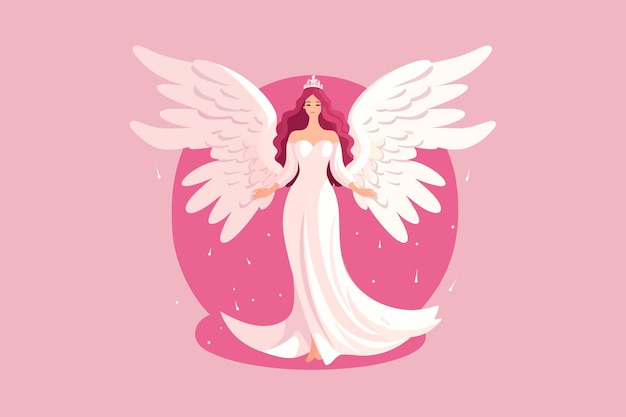 Linda fada com uma ilustração de aura angelical Anjo com ilustração de asas em fundo rosa