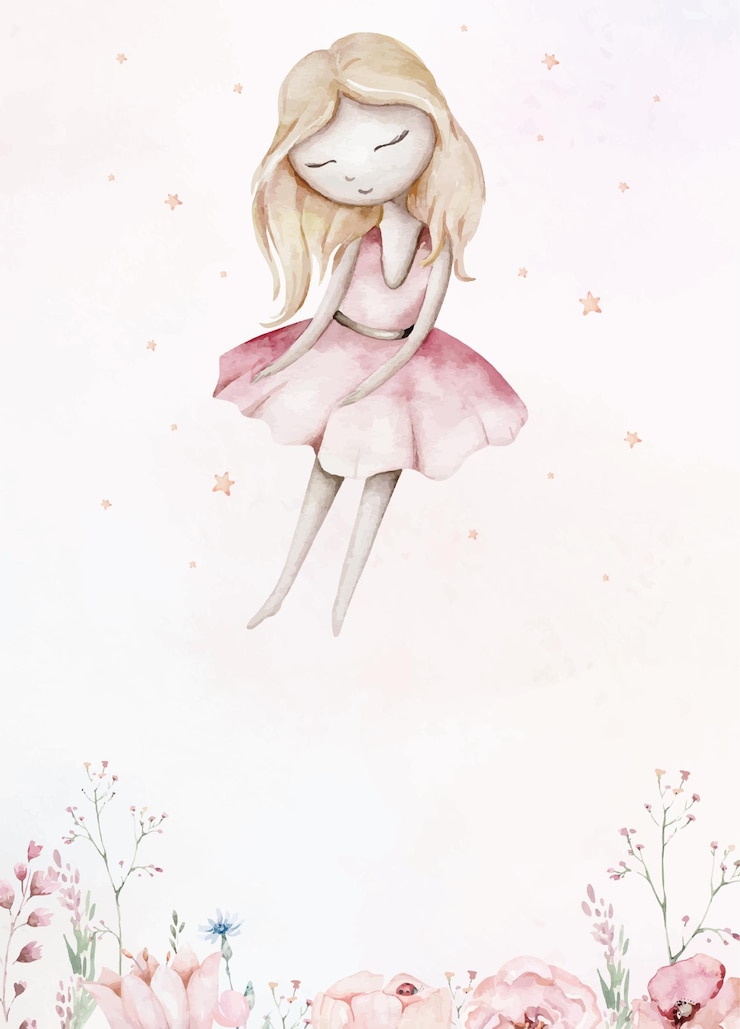 Vetor linda fada fofa com convite para chá de bebê em aquarela de flores silvestres