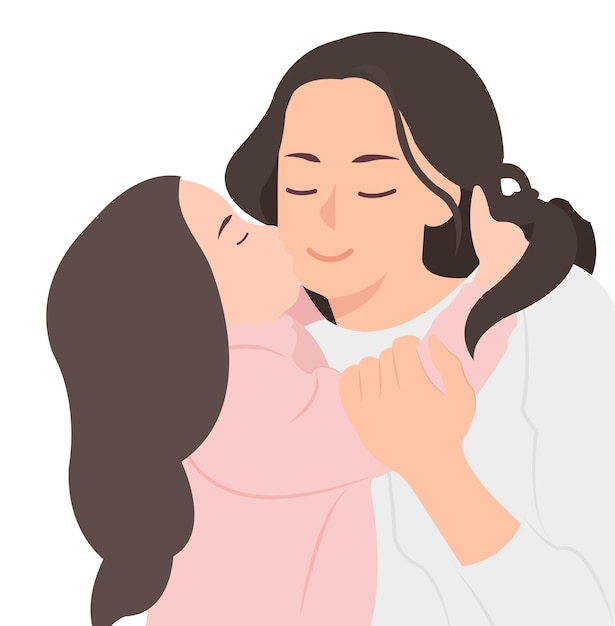 Linda filha abraçando e beijando sua linda mãe