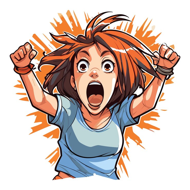 Vetor linda garota anime gritando clipart fundo branco