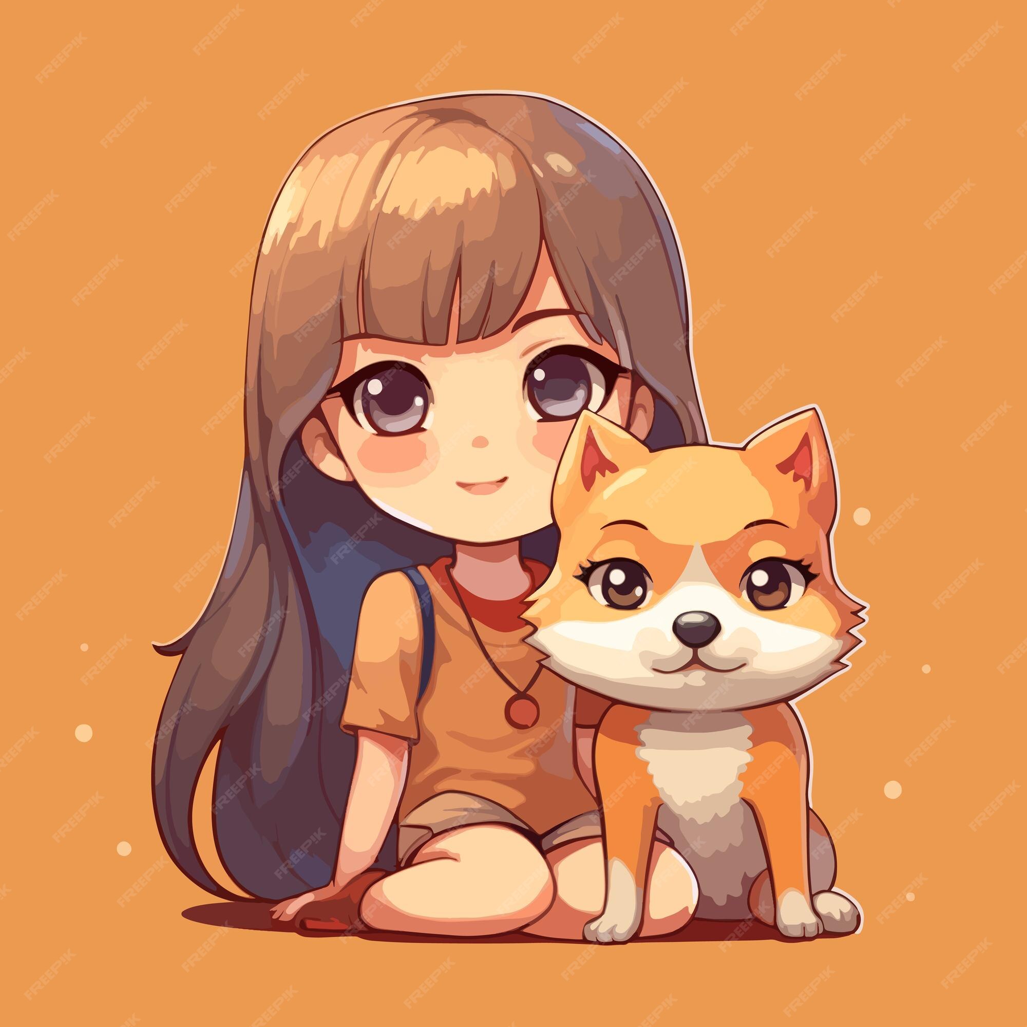 Garota Com Um Cachorro Fofo No Estilo Anime Gerou Uma Ilustração