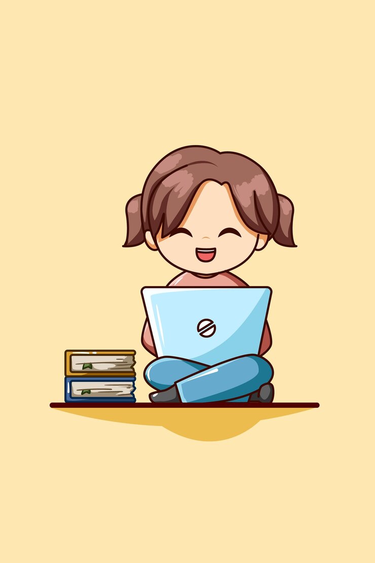 Vetor linda garota com laptop e ilustração dos desenhos animados do livro