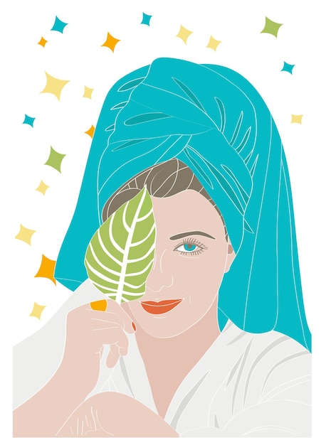Linda garota com uma toalha na cabeça. Ilustração vetorial em um estilo simples.