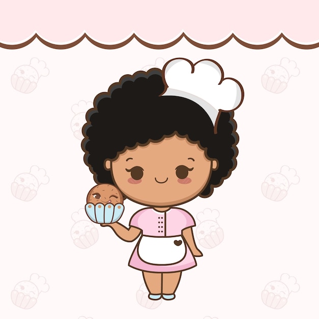 Vetor linda garota de desenho animado com vetor de ilustração de cupcake