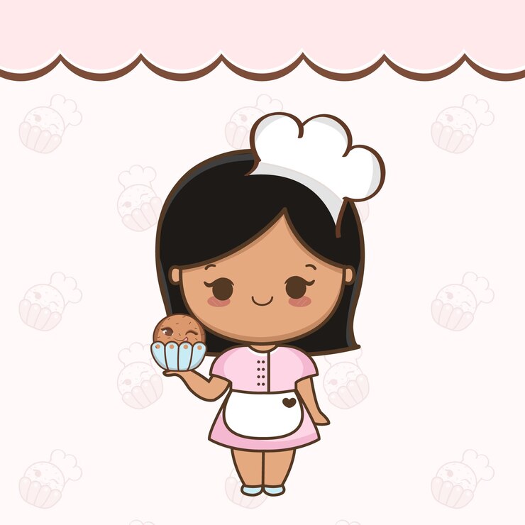 Vetor linda garota de desenho animado com vetor de ilustração de cupcake