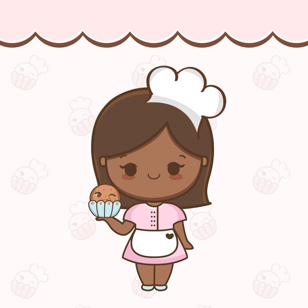 Vetor linda garota de desenho animado com vetor de ilustração de cupcake