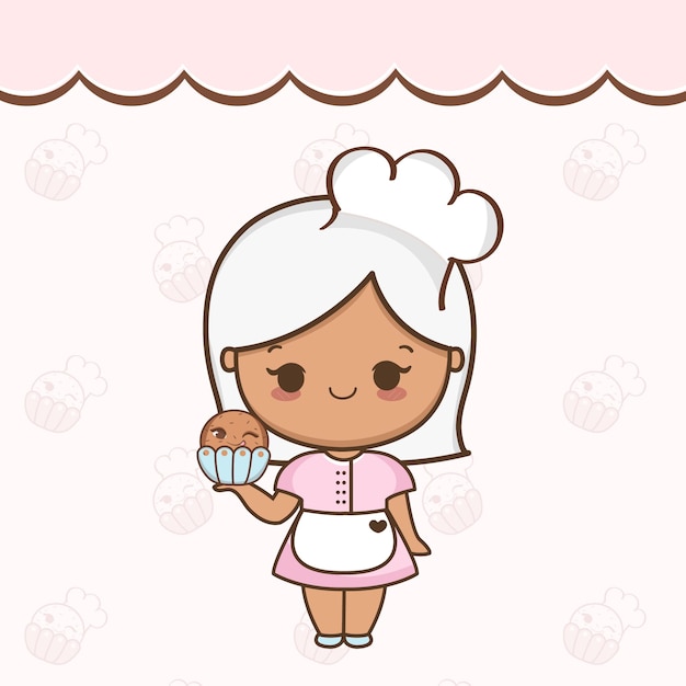 Vetor linda garota de desenho animado com vetor de ilustração de cupcake