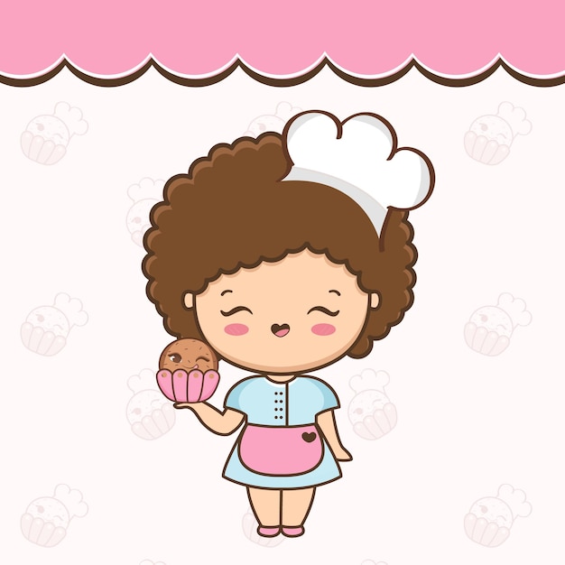 Vetor linda garota de desenho animado com vetor de ilustração de cupcake