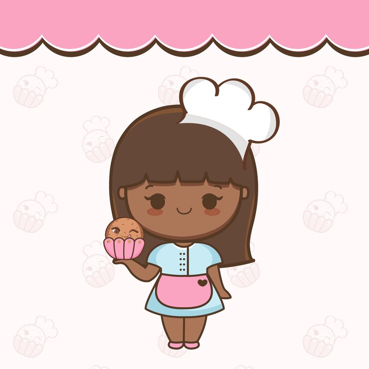 Vetor linda garota de desenho animado com vetor de ilustração de cupcake