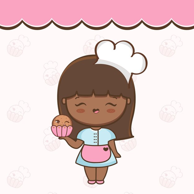 Vetor linda garota de desenho animado com vetor de ilustração de cupcake