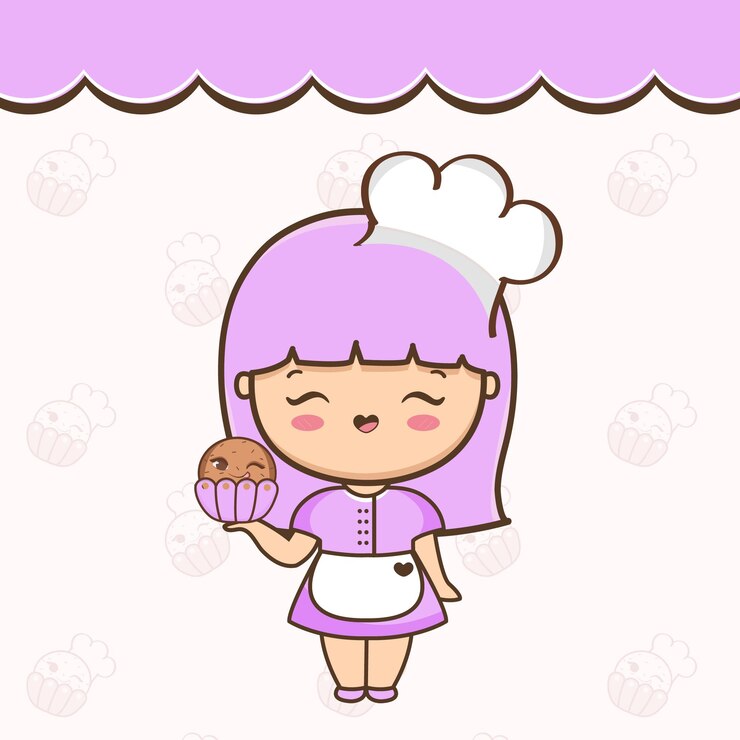 Vetor linda garota de desenho animado com vetor de ilustração de cupcake