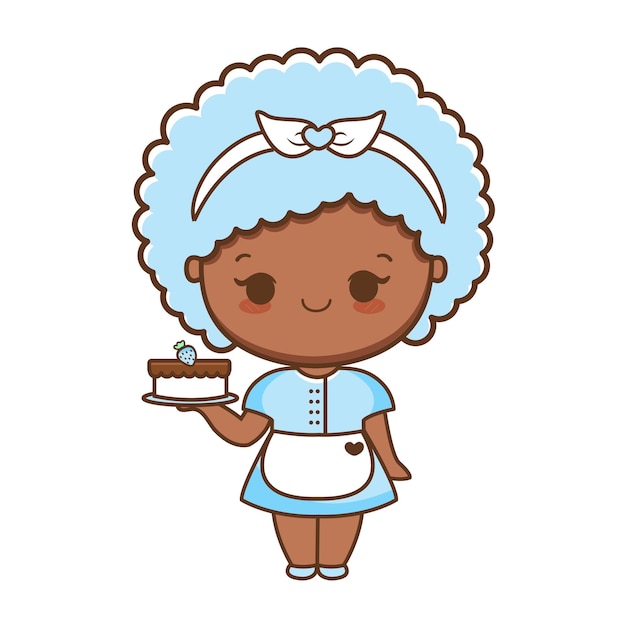 Linda garota de desenho animado com vetor premium de ilustração de bolo