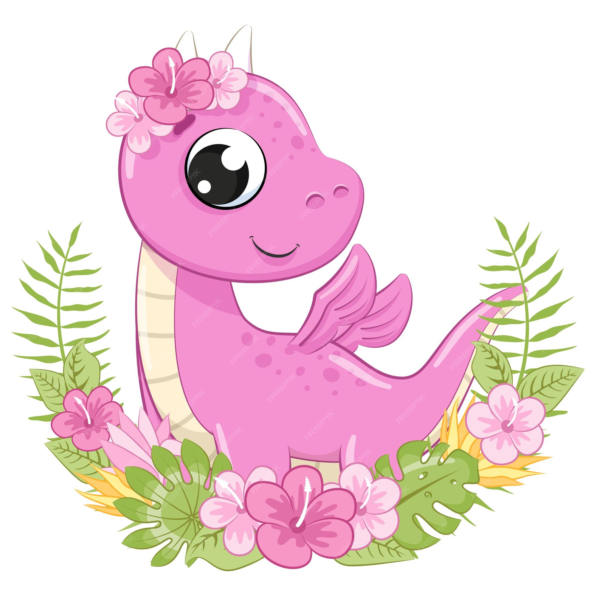 Dino Cor-de-rosa Bonito. Sorridente Gentil Bebê Dinossauro