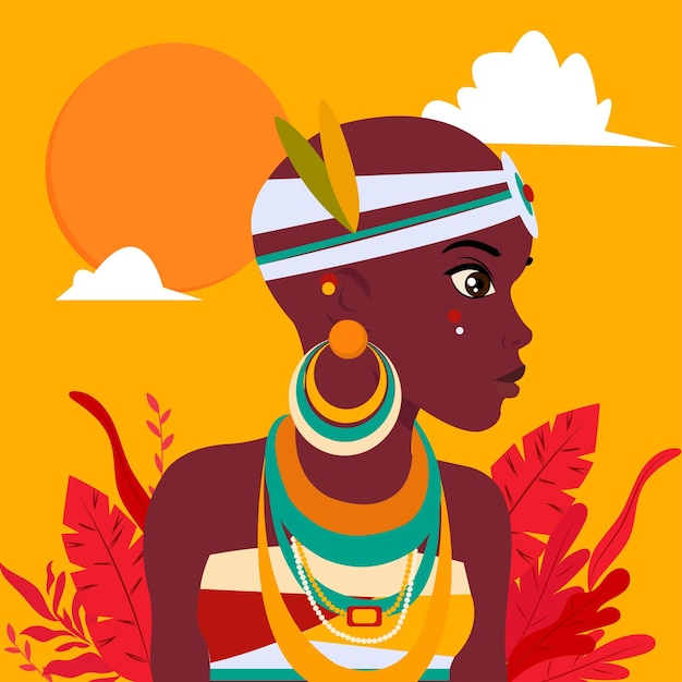 Linda garota dos desenhos animados afro com cabelo encaracolado sol deixar vetor - Ilustração em Alta Resolução ...