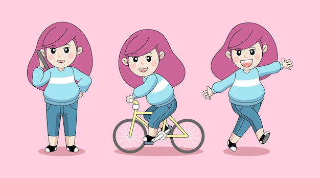 Linda garota em diferentes gestos ilustração dos desenhos animados