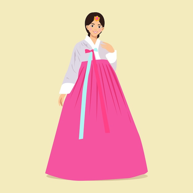 Vetor linda garota em um hanbok rosa