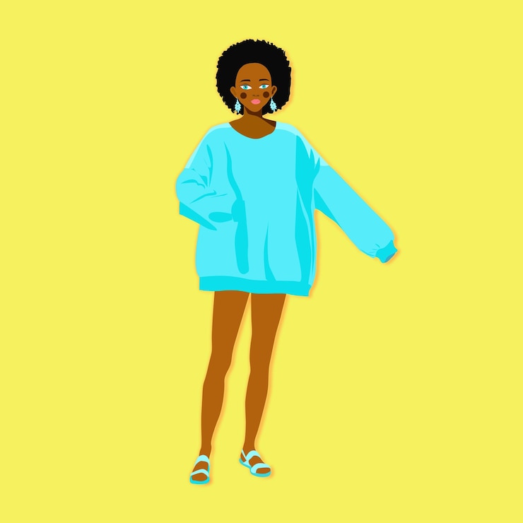 Vetor linda garota em um vestido azul de verão isolado em fundo amarelo