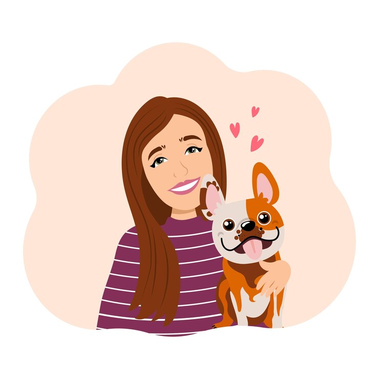 Vetor linda garota feliz com cachorro engraçado. o conceito de amor e cuidado para animais de estimação. ilustração, vetor