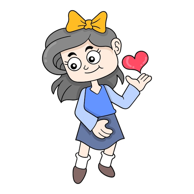 Linda garota feliz no amor doodle imagem de ícone kawaii