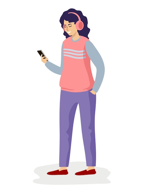 Linda garota ouvindo música no smartphone Jovem mulher com reprodutor de áudio e fones de ouvido Melomaniac