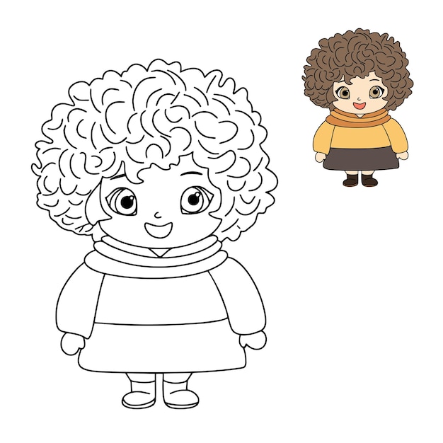 Menina Bonito Desenho Animado Com Boneca Brinquedos Delineados Para Colorir  vetor(es) de stock de ©yadviga 649446728