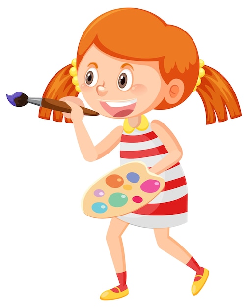 Linda garota segurando pincel e paleta de cores