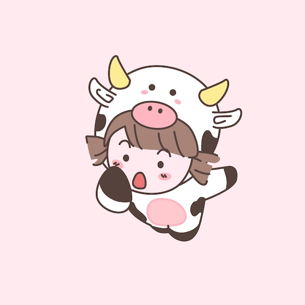 linda garota vaca ilustração vetorial chocada